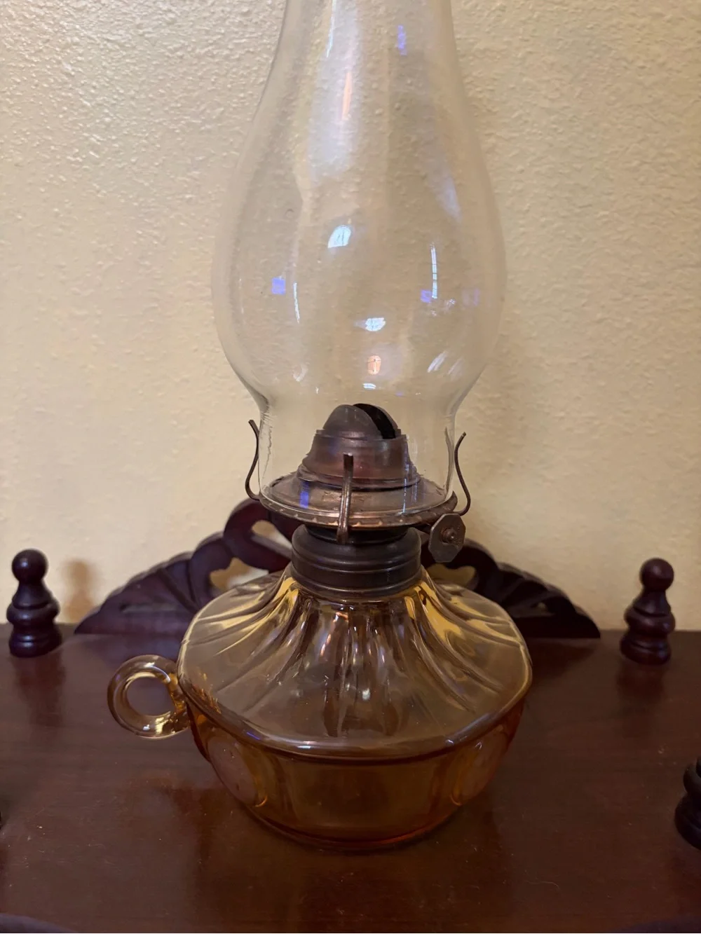 Vintage Amber Glass Oil Lamp - Amber Home Accent